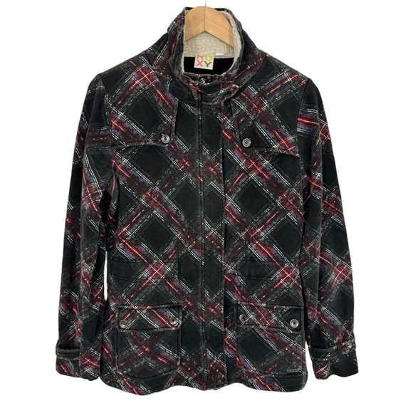 Roxy Tops - Vintage 2000s Y2k Roxy Zip Up Sweatshirt Jacket Womens L Black Plaid Cozy GUC